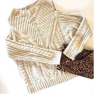 New Cozy Casual Cable Knit Cold Shoulder Sweater